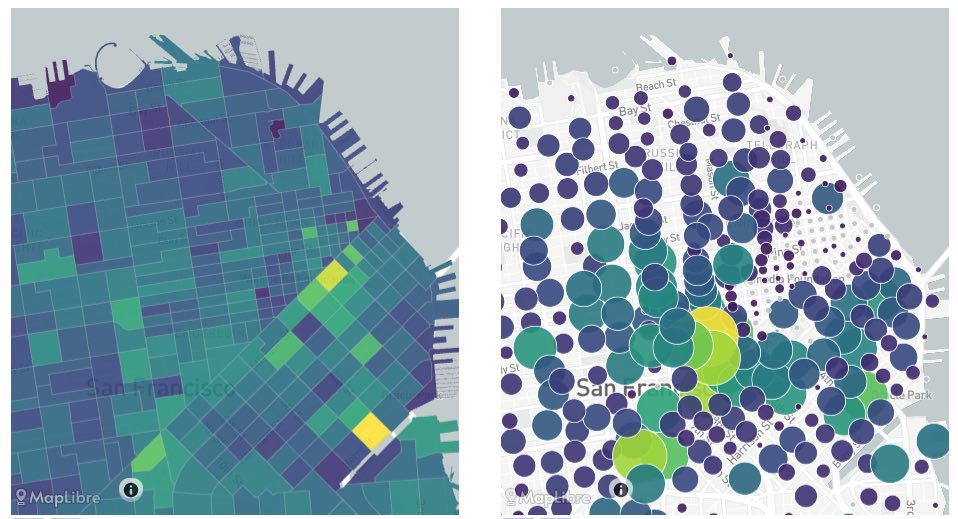 Examples of choropleth and dot-size maps